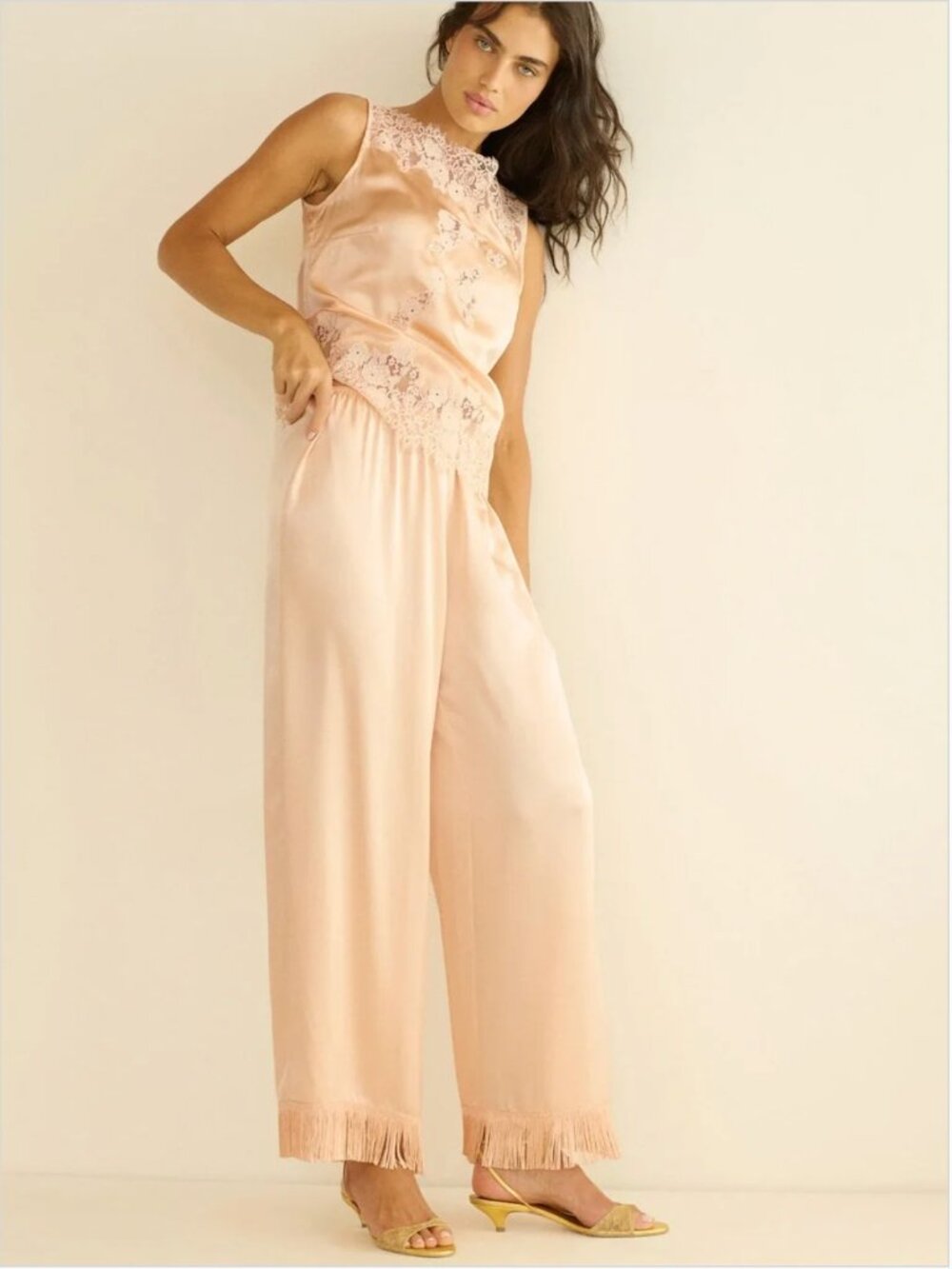 NWT Doen Lavon Silk Fringe Pant in Peach Sorbet, size S
